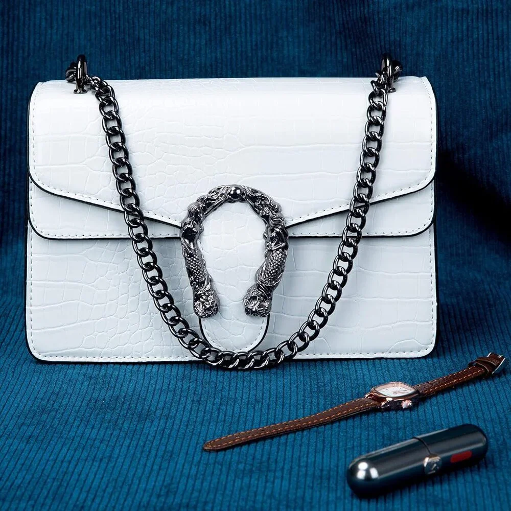 ⚡Women's White Snake Vegan Leather Print Casual Satchel Crossbody Handbag
